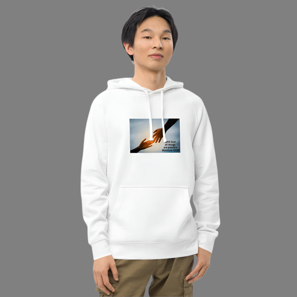 "With God all things are possible" Printed Christian Unisex kangaroo pocket hoodie