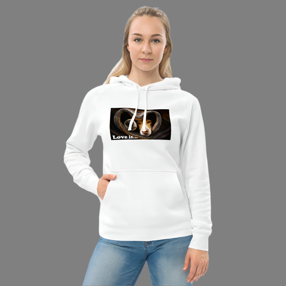 "Love is" Printed Unisex kangaroo pocket hoodie
