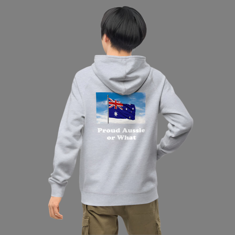 "Proud Aussie" Unisex kangaroo pocket hoodie with the Australian Flag