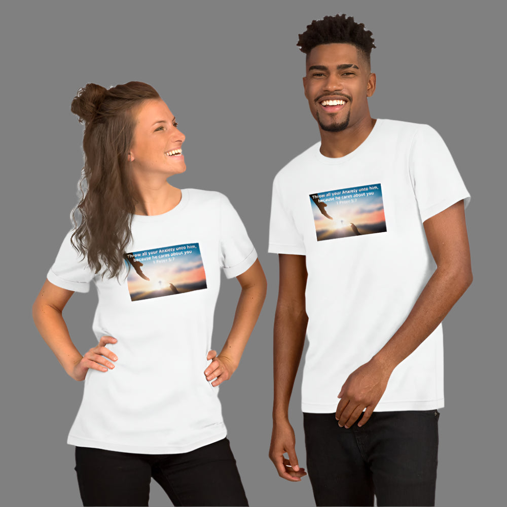 "Throw all your Anxiety" Christian Printed Short-Sleeve Unisex T-Shirt