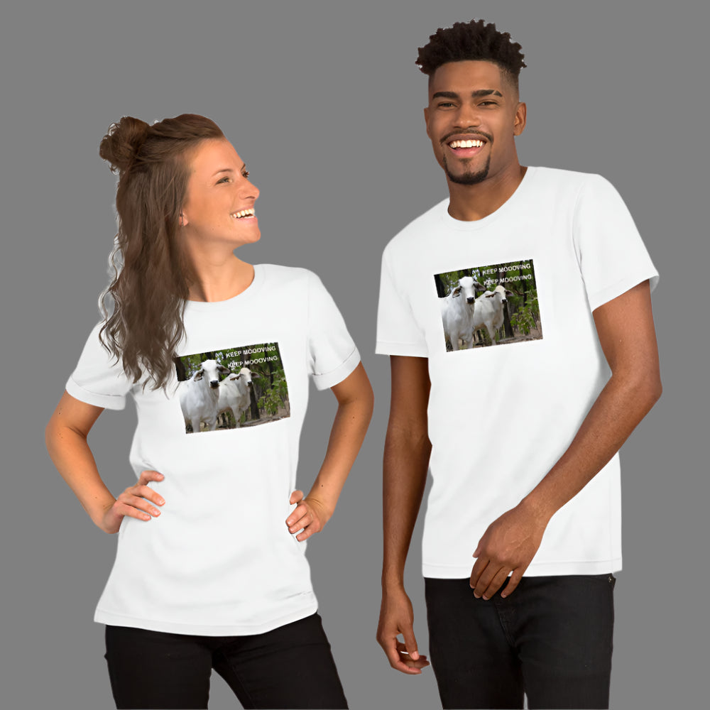 "Keep Moooving" Funny Short-Sleeve Unisex T-Shirt