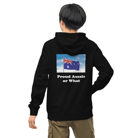 "Proud Aussie" Unisex kangaroo pocket hoodie with the Australian Flag