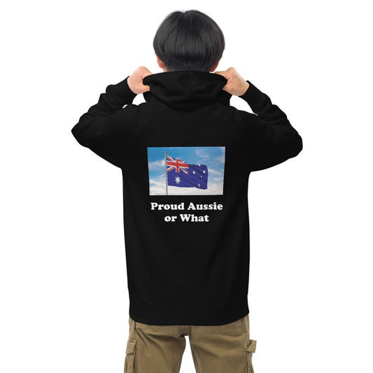 "Proud Aussie" Unisex kangaroo pocket hoodie with the Australian Flag