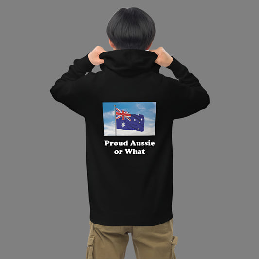 "Proud Aussie" Unisex kangaroo pocket hoodie with the Australian Flag