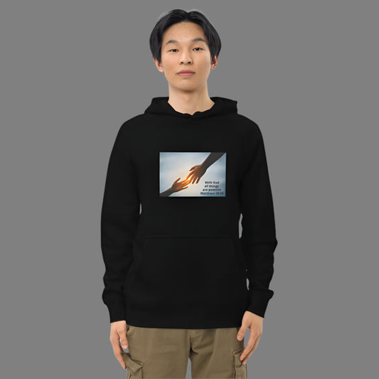 "With God all things are possible" Printed Christian Unisex kangaroo pocket hoodie