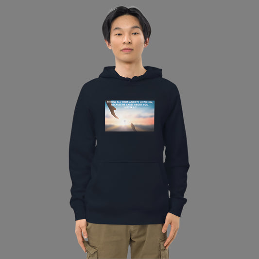 "Throw all your Anxiety" Christian Printed Unisex kangaroo pocket hoodie