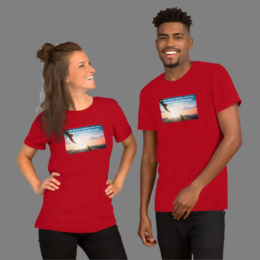 "Throw all your Anxiety" Christian Printed Short-Sleeve Unisex T-Shirt
